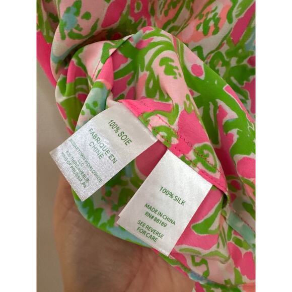 Lilly Pulitzer Silk Sleeveless Blouse Pink Green Floral Preppy Size Medium - Picture 3 of 4